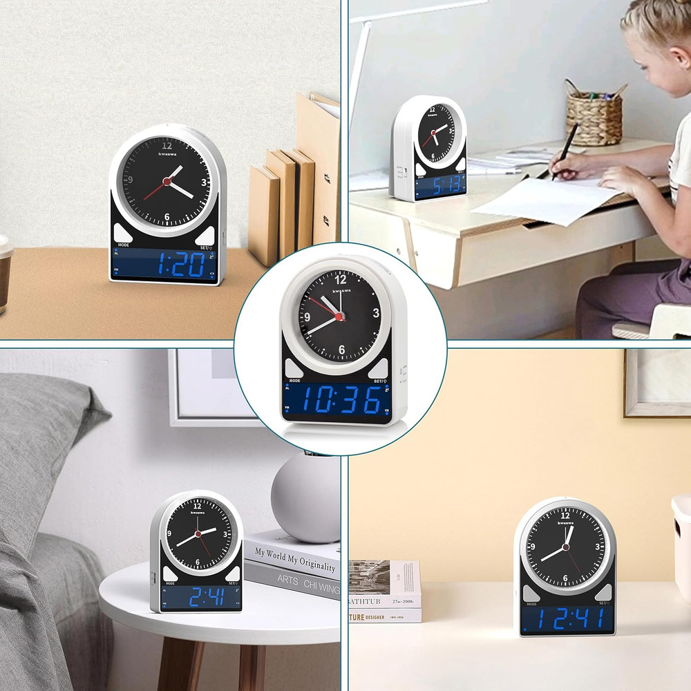 2 in 1 Alarm Clock, Analog Clock with LED Digital Clock, Light Sensor LED Clock,