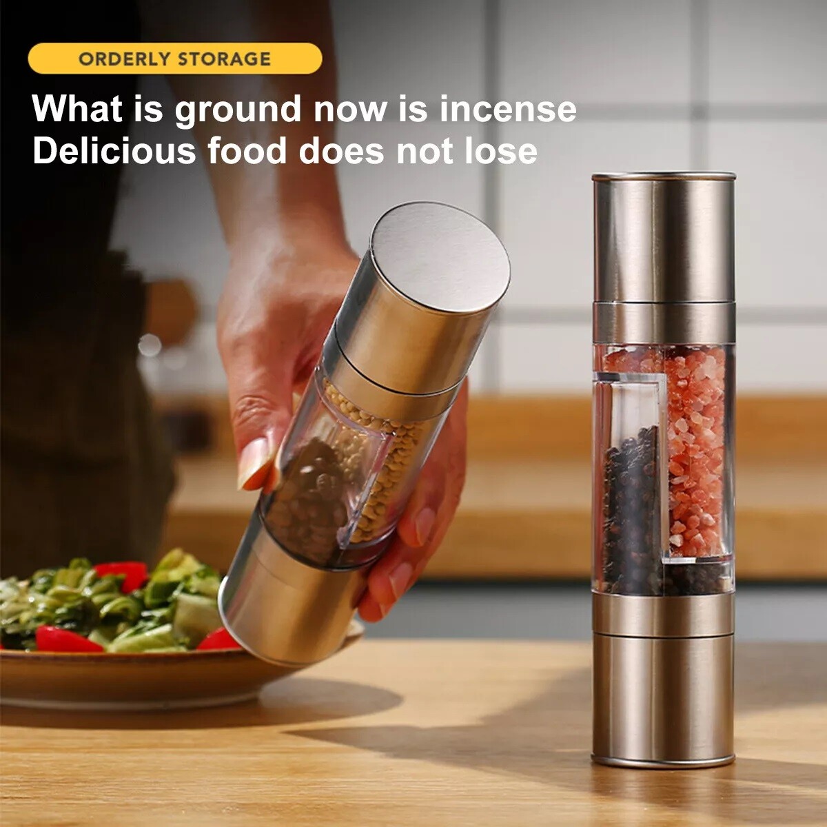 1 pcs Double-head Grinder Pepper Sea Salt Grinder Manual Quick Milling Bottle