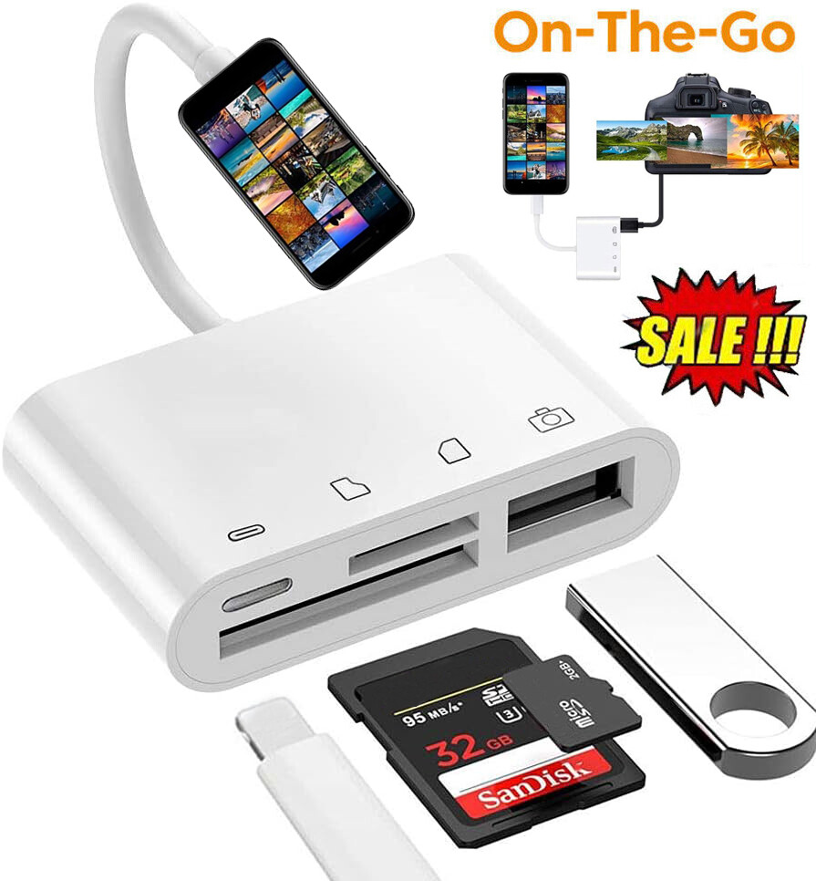 4 in 1 OTG Adapter USB3.0 Flash Drive SD/TF Card Reader For iPhone14-6/iPad US🔥