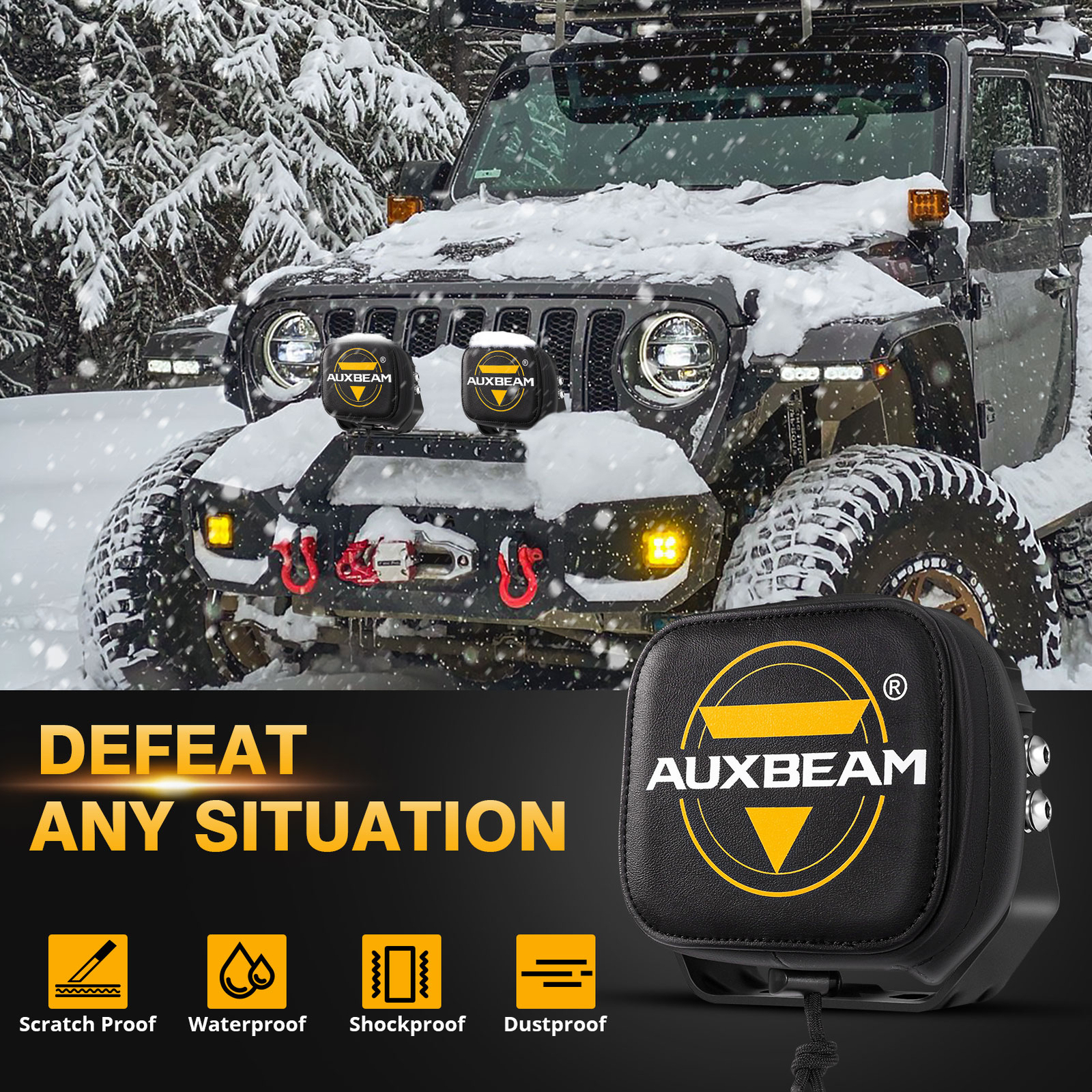 AUXBEAM 5" 132W 15600LM LED Driving Lights Pods Off Road Amber DRL+Black Covers