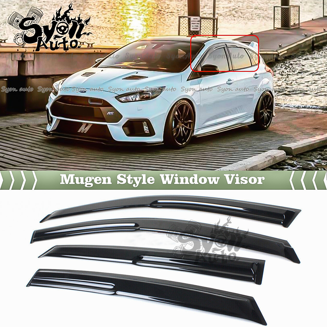 FITS 12-18 FORD FOCUS SEDAN & HATCH 3D WAVY MUGEN STYLE WINDOW VISOR RAIN GUARD