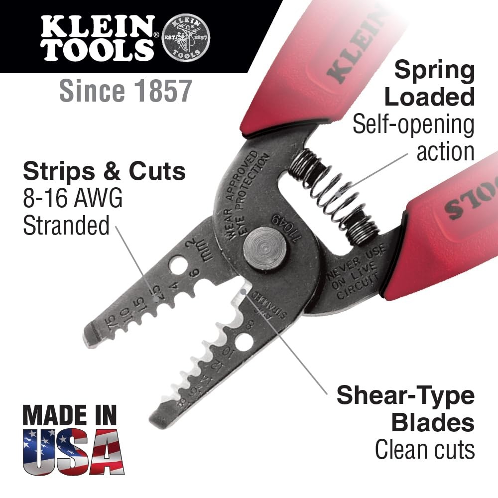 Klein Tools 11049 Wire Stripper/Cutter, Made in USA, Compact, Small, Red