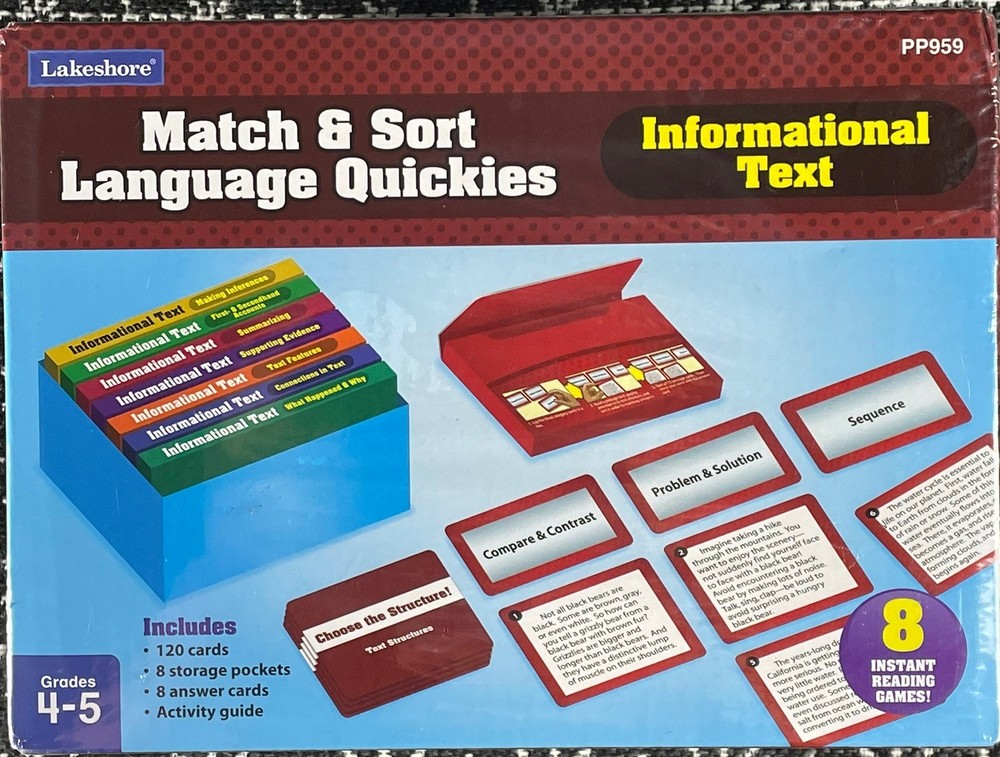Lakeshore PP959 Match & Sort Language Quickies Informational Text Grades 4-5