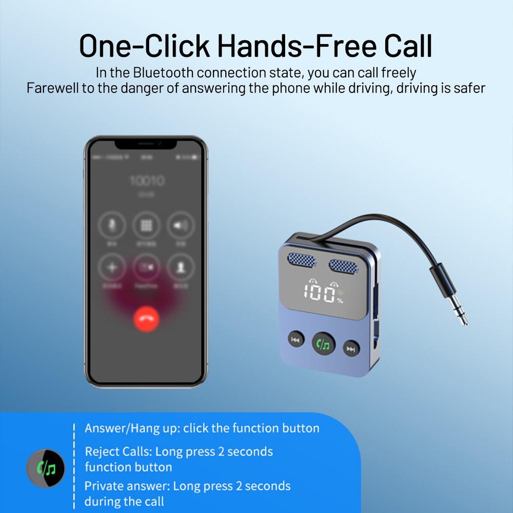 2-in-1 Wireless Bluetooth AUX Audio Receiver Adapter Car Accessories Universal