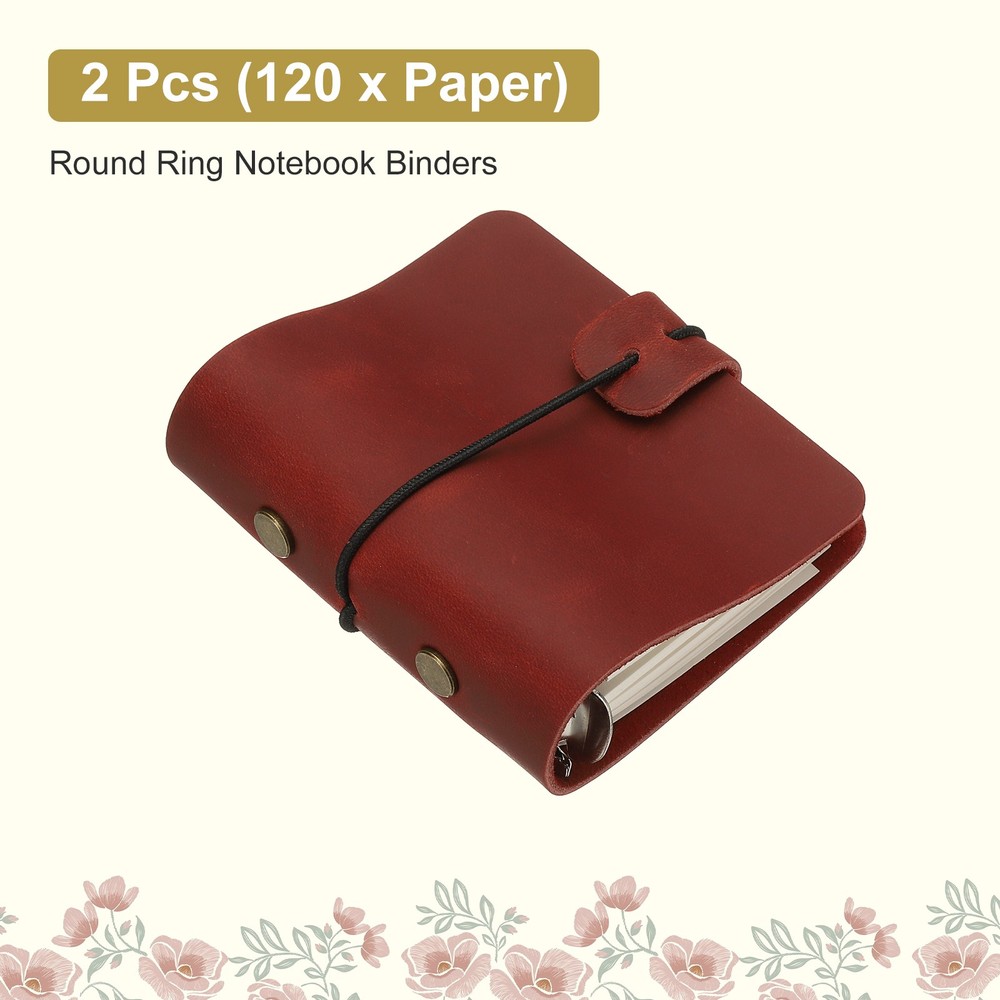 A9 Leather Journal 2Pcs 3 Ring Notebook Binder Planner Loose Leaf, Red