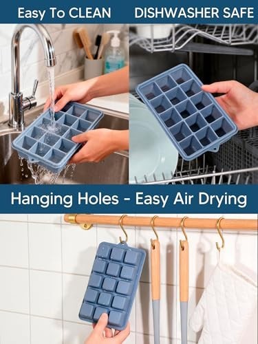 4 Pack Silicone Ice Cube Trays with Lids, Easy Release Stackable Molds for Cockt