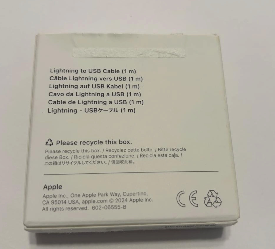 Apple Lightning - USB Cable - 1 Meter - A1480 - Original - Openbox