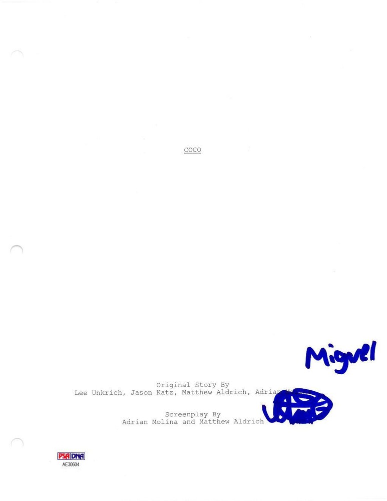 Anthony Gonzalez Signed Coco 8.5 x 11 Script Page 1 PSA/DNA #AE30604
