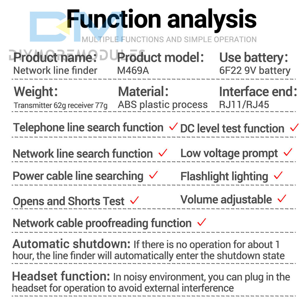 ANENG M469A Multifunctional Network Cable Tracker Networking Analyzer RJ45 /RJ11