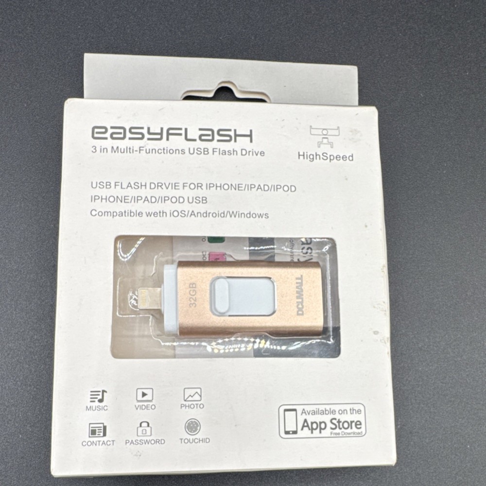 EasyFlash 32GB Gold USB Flash Drive Lightning Micro USB iPhone Android PC