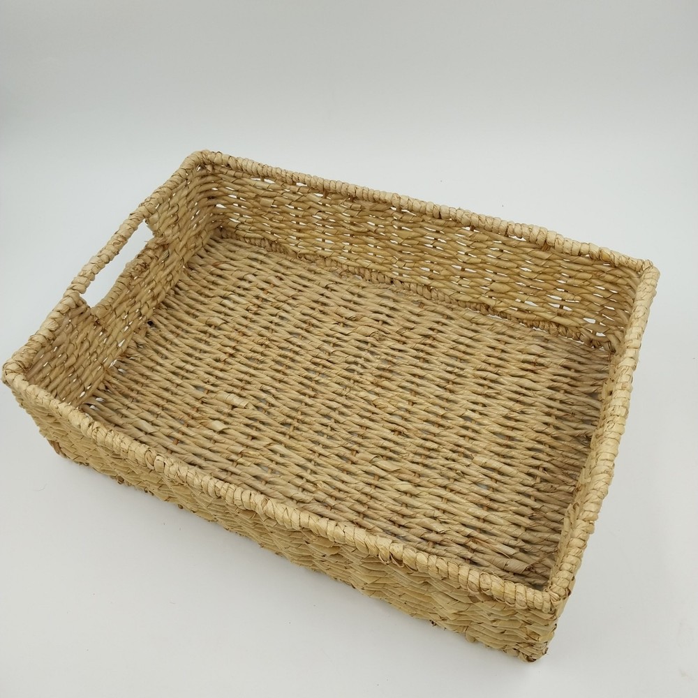 Seagrass Handwoven Rectangular Storage Basket Metal Frame Medium w Handles 16"