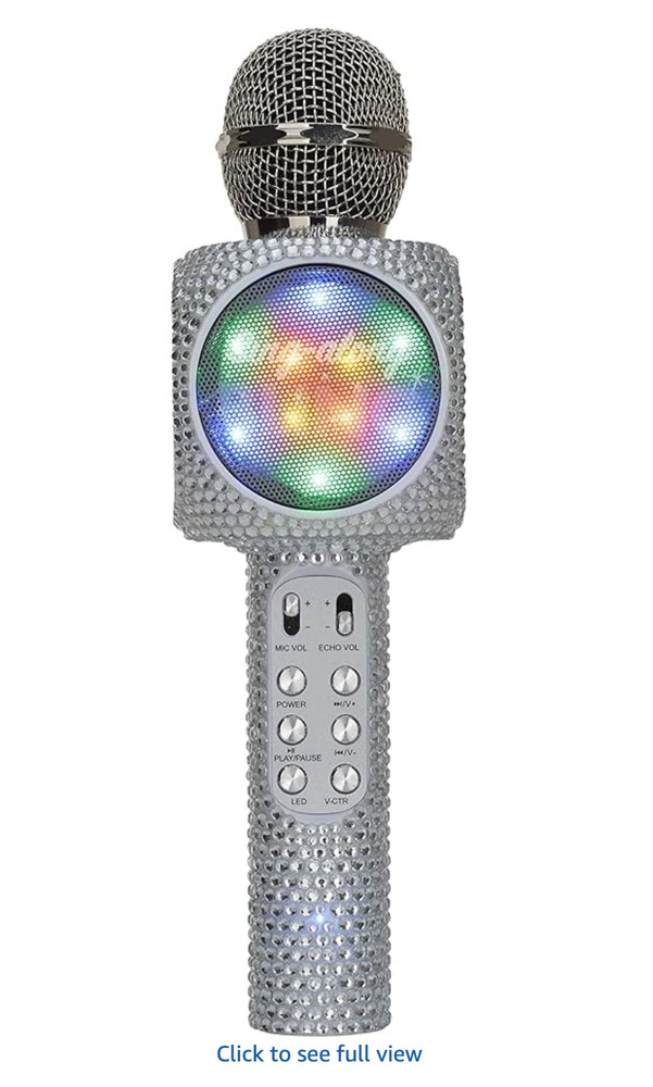 Karaoke Microphone + Bluetooth Speaker All-In-One, Silver Bling Wireless Express