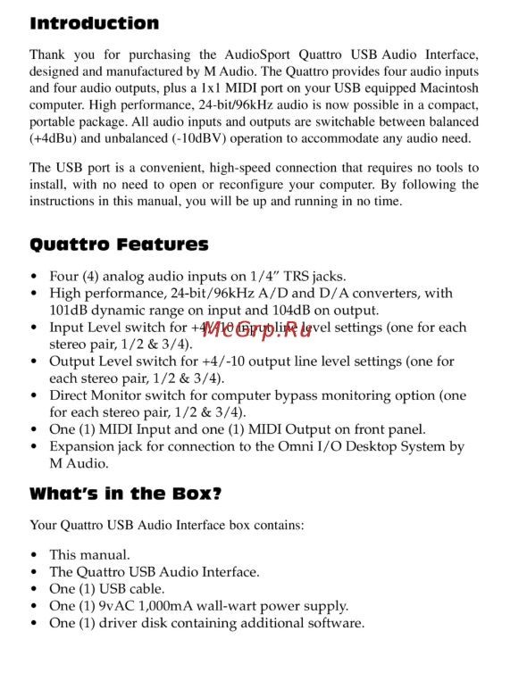M-AUDIO QUATTRO USB Audio Interface - 24bit/96khz - 4 Track Digital Audio Record
