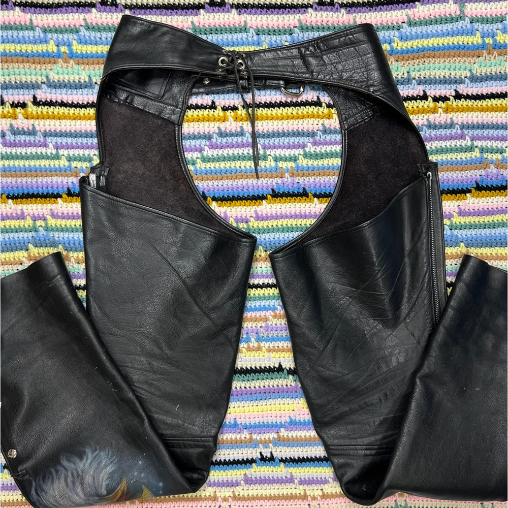 90s Genuine Leather Custom Painted Motorcycle Chaps