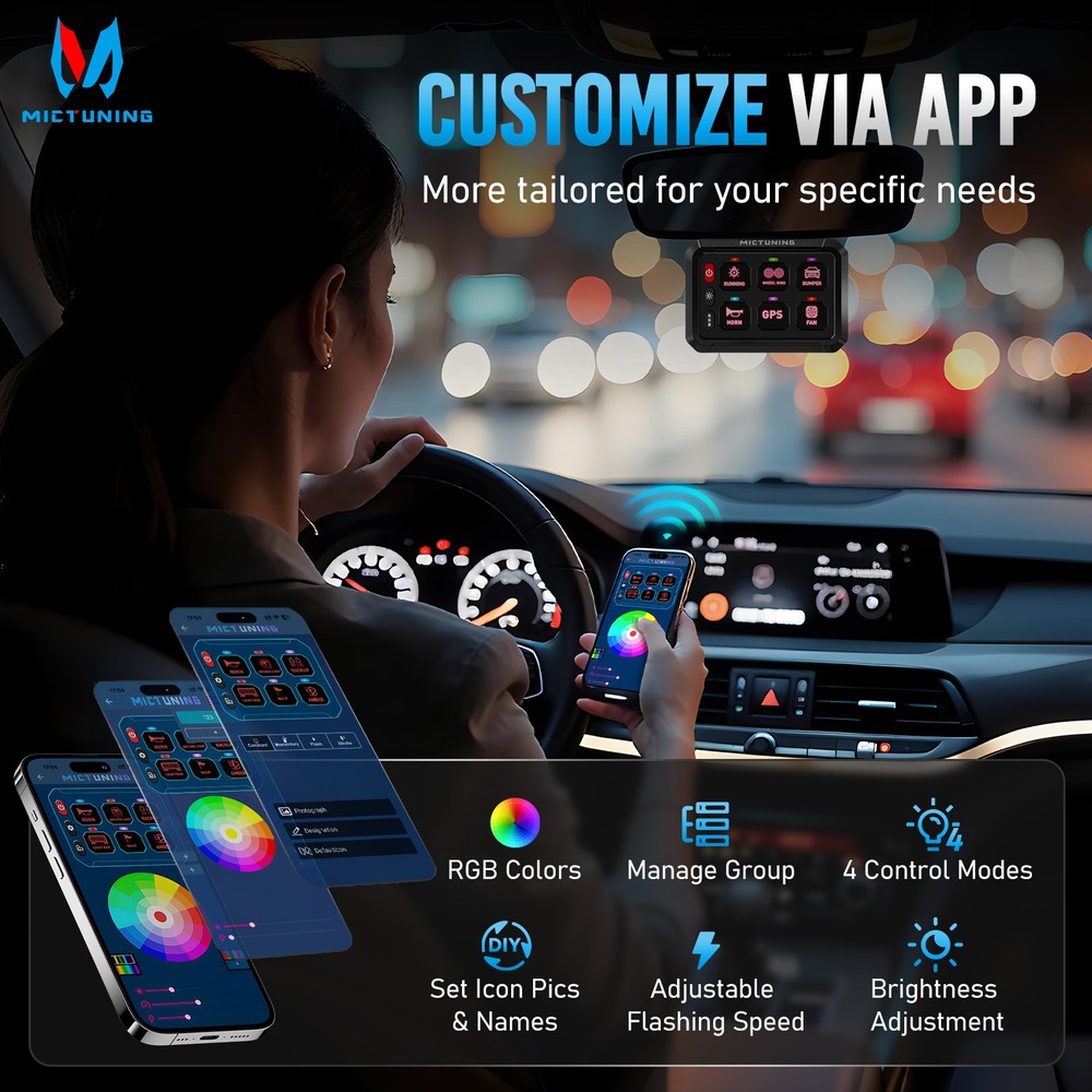 MICTUNING 6/8/12 Gang Switch Panel - Wireless APP Remote Switch Control Circuit