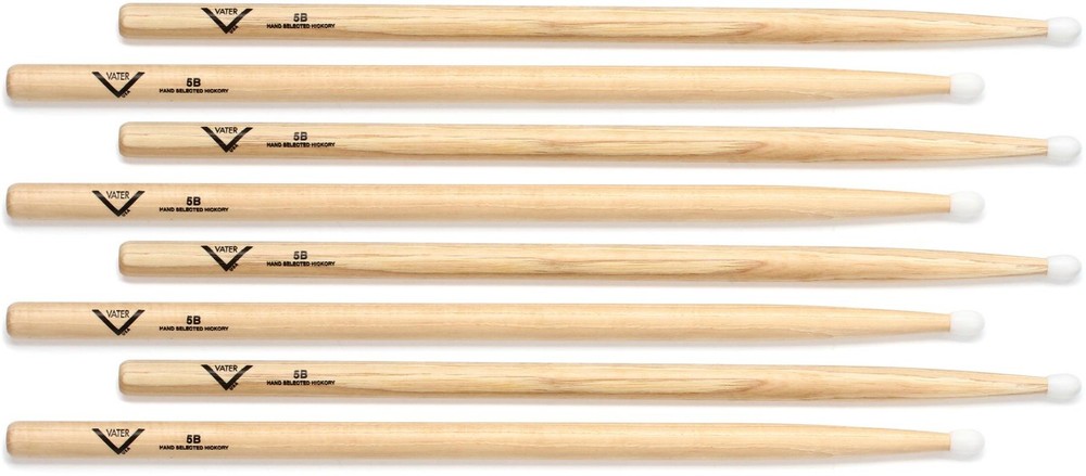 Vater Hickory Drumsticks 4-pack - 5B - Nylon Tip (2-pack) Bundle