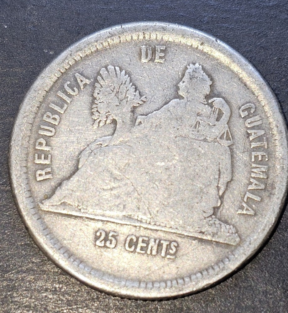 1881 E Guatemala 25 Centavos Silver Coin