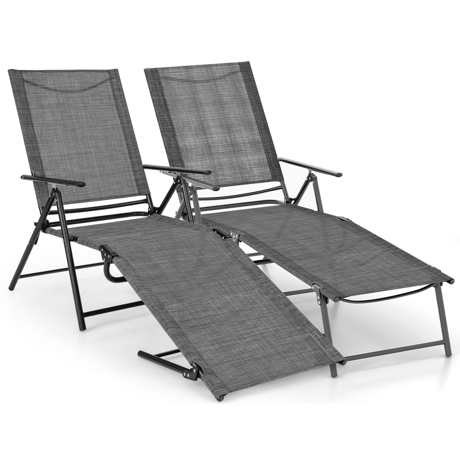 2 Piece Patio Folding Chaise Lounge Chairs w/ 6-Level Backrest Reclining Chairs