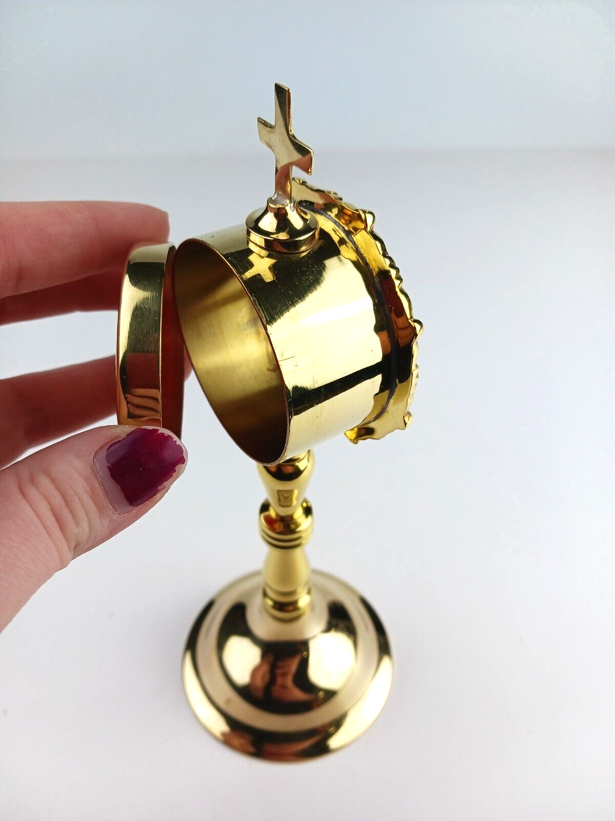 High Polished Brass Personal Reliquary for Catholic Church or Home Use 8 Inch