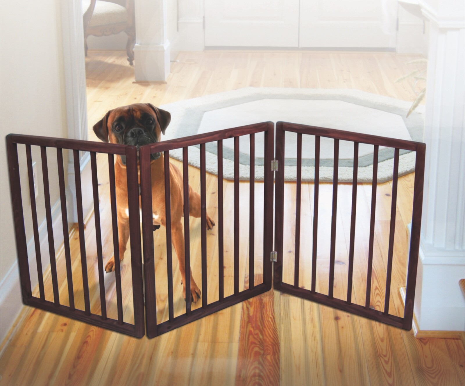 Folding Adjustable Pet Gate Wooden Z Pattern Design Dog 54"X24" NEW