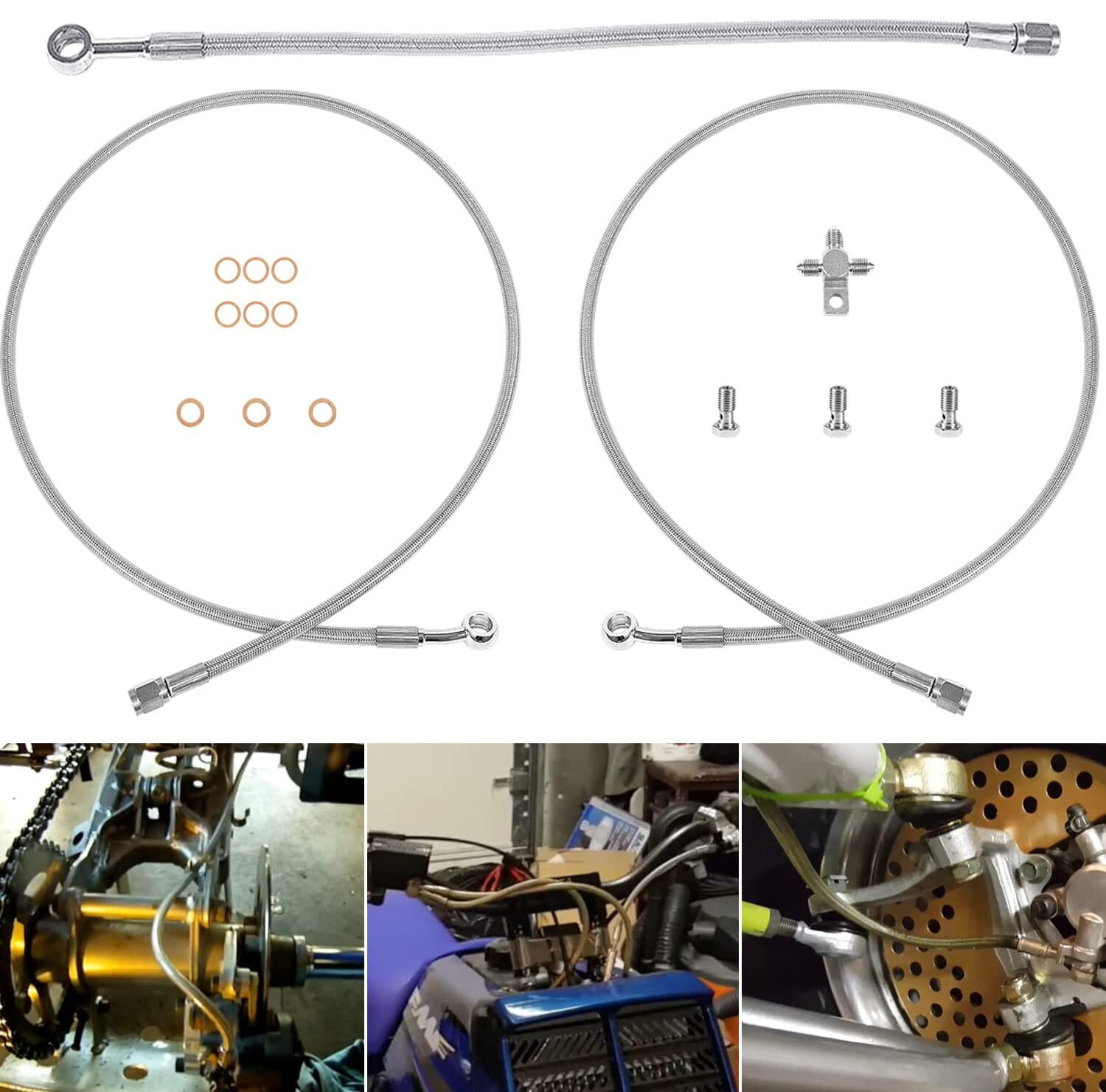 Front Steel Braided Brake Line Kit 3 Line +2" Fits Yamaha Banshee 350 1987-2015