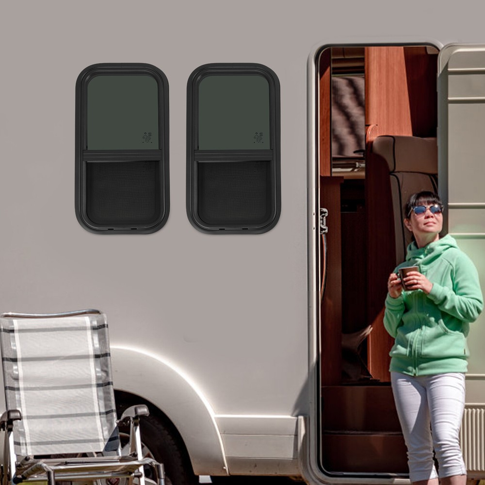 Vertical RV Window Set - 2 Durable Tempered Glass Sliding Windows