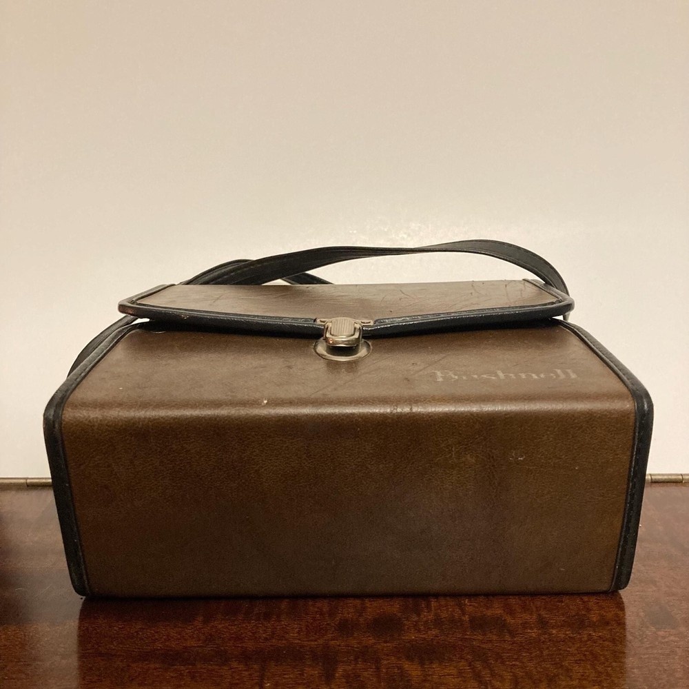 Vintage BUSHNELL Rigid Leather Binoculars Hardcase w/ Push-Button Clasp + Strap