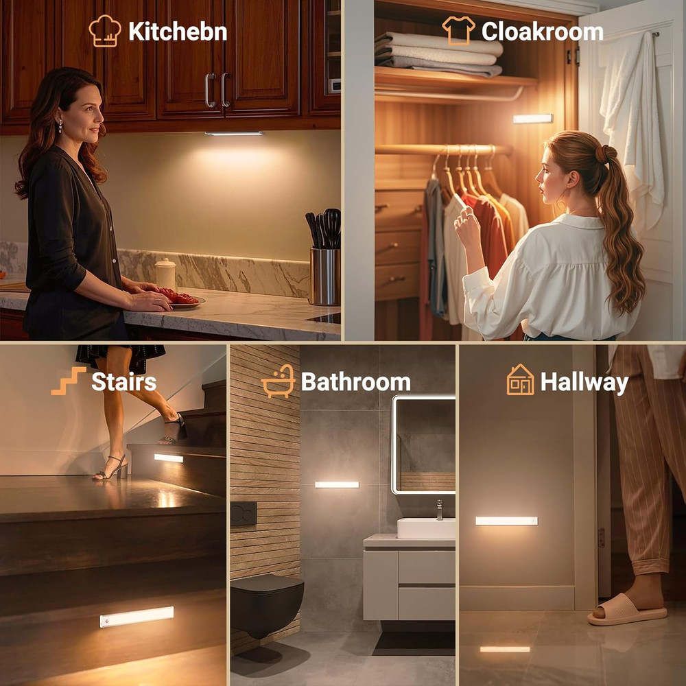 2 Pack Under Cabinet LED Lights 8In Motion Sensor Rechargeable Dimmable