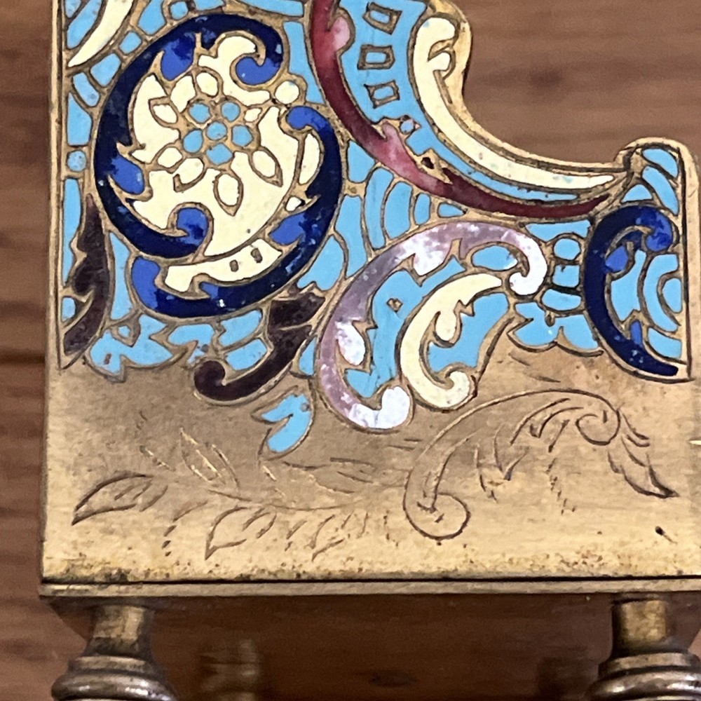 French Champleve Enamel Bronze Three Piece set