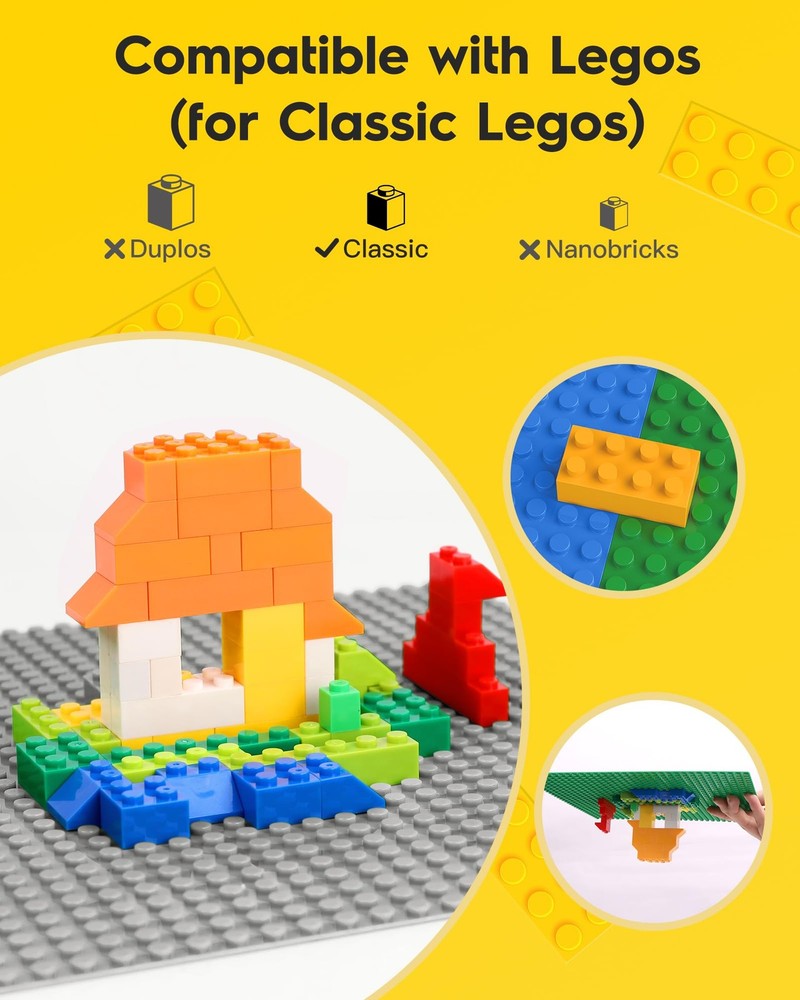 2-Pack Gray Baseplates 32x32 Studs – Compatible with Classic LEGO, 10"x10"