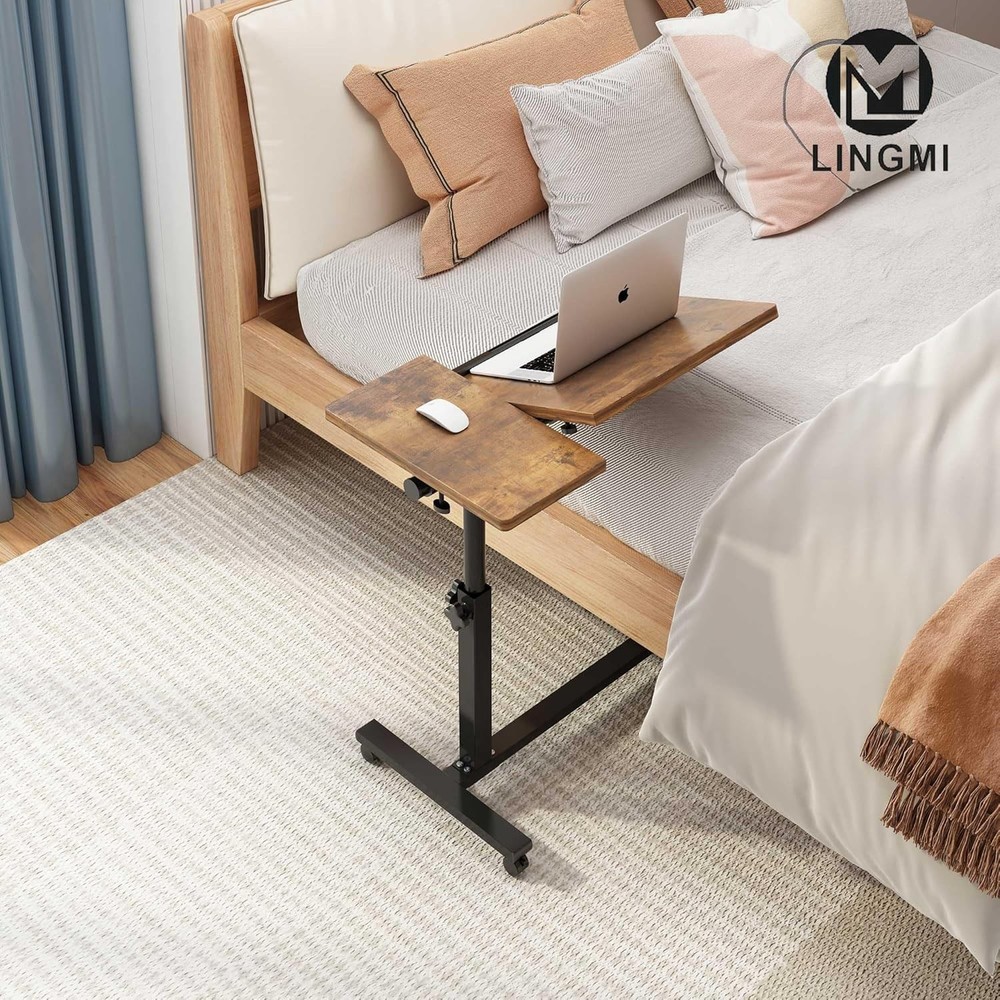 Overbed Bedside Desk Mobile Rolling Laptop Stand Tilting Overbed Table W/ Wheels