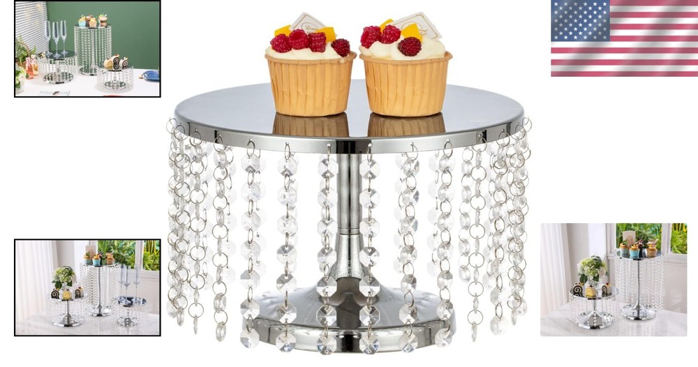 Elegant Silver Crystal Cake Stand 10"