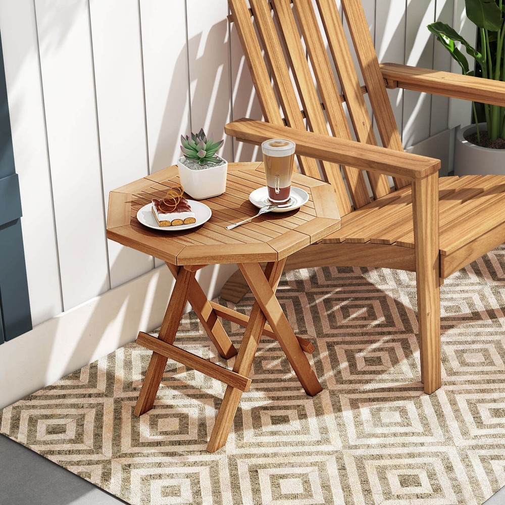 Patio Folding Side Table w/ X-shaped Legs & Slatted Tabletop for Backyard