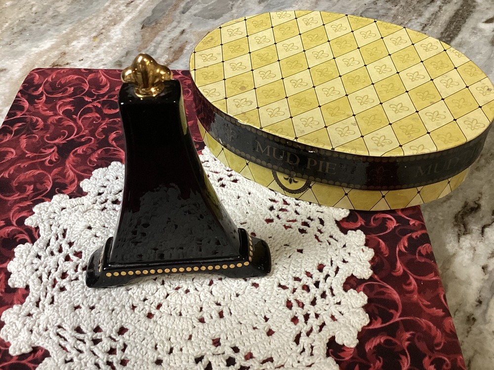 Mud Pie Eiffel Tower Table Clock 4.75” Tall-Works-Original Box
