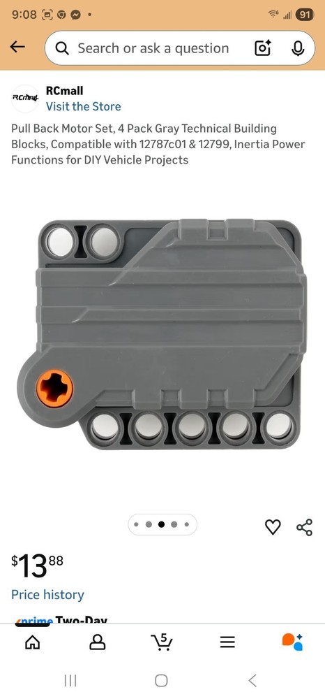 Pull Back Motor Set, 4 Pack Gray Technical Building Blocks, Compatible with...