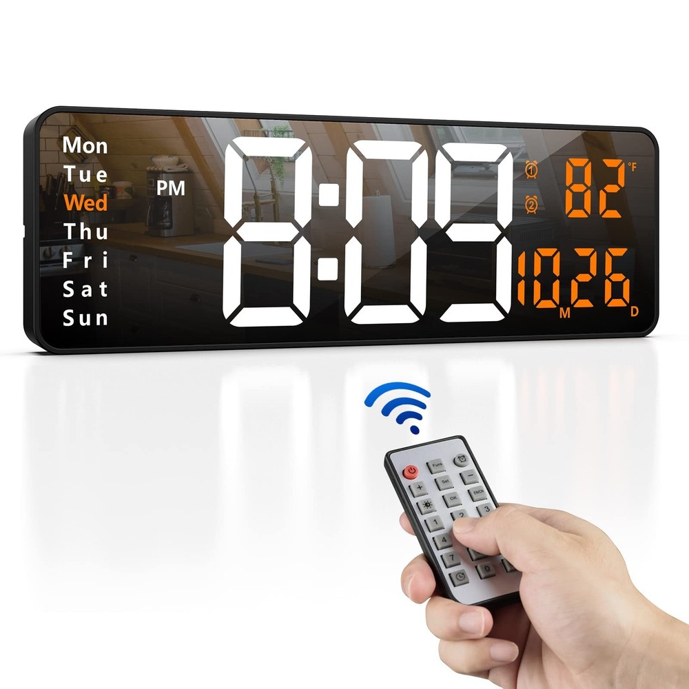 Zgrmbo 16" Large Digital Wall Clock with Remote, Large Display LED Wall Clock...