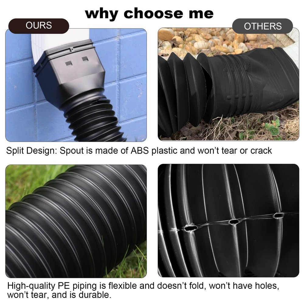 Black 1-Pack Rain Gutter Downspout Extensions Flexible, Drain Downspout Extender