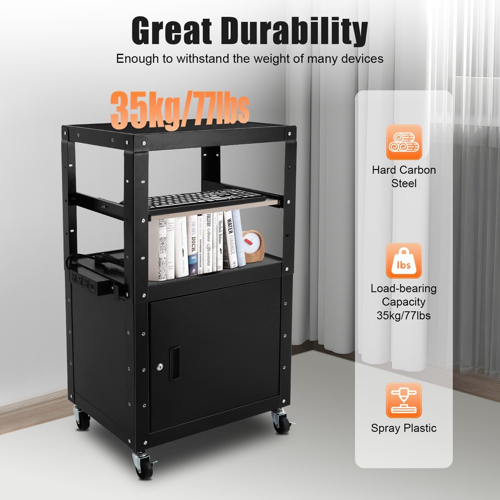 Portable Av Cart Multipurpose Rolling Small Office Laptop Table w/ Power Socket