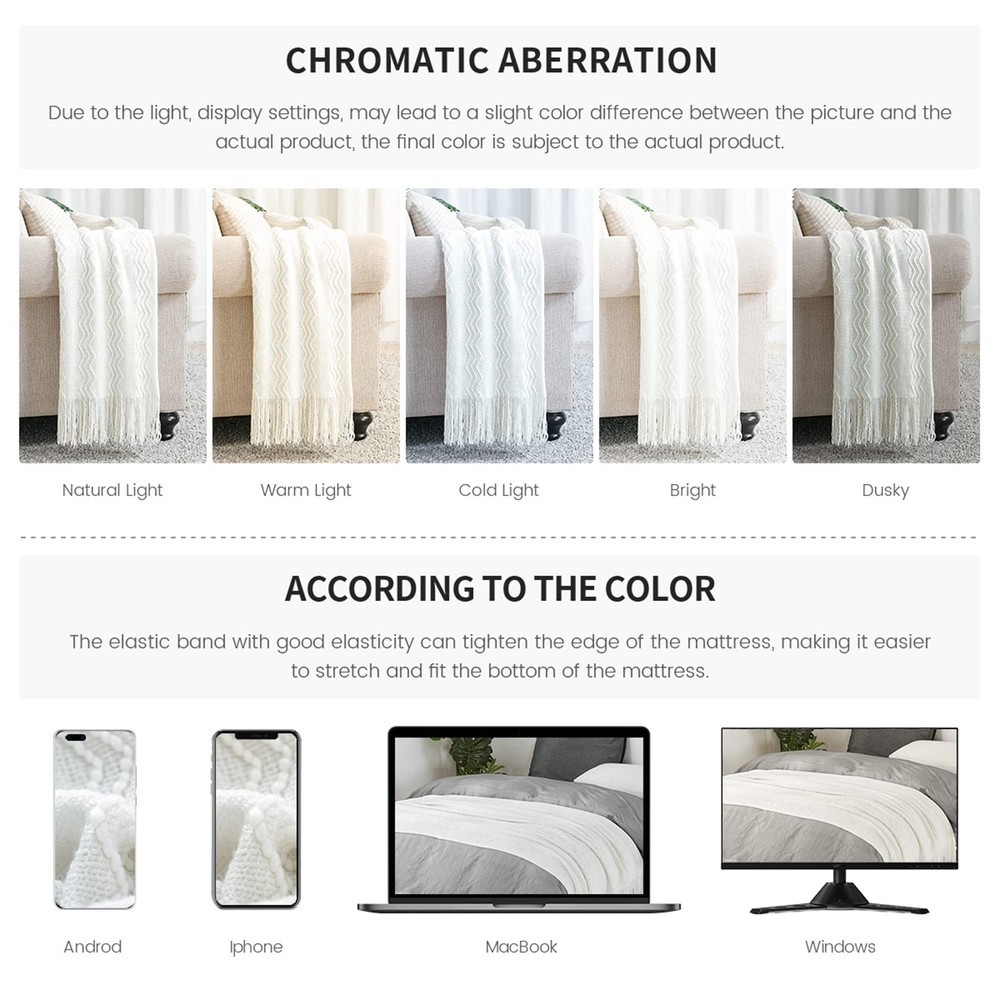 Off White Throw Blanket 50x60 Inches Throw Textured Solid Soft Sofa Couch Dec...