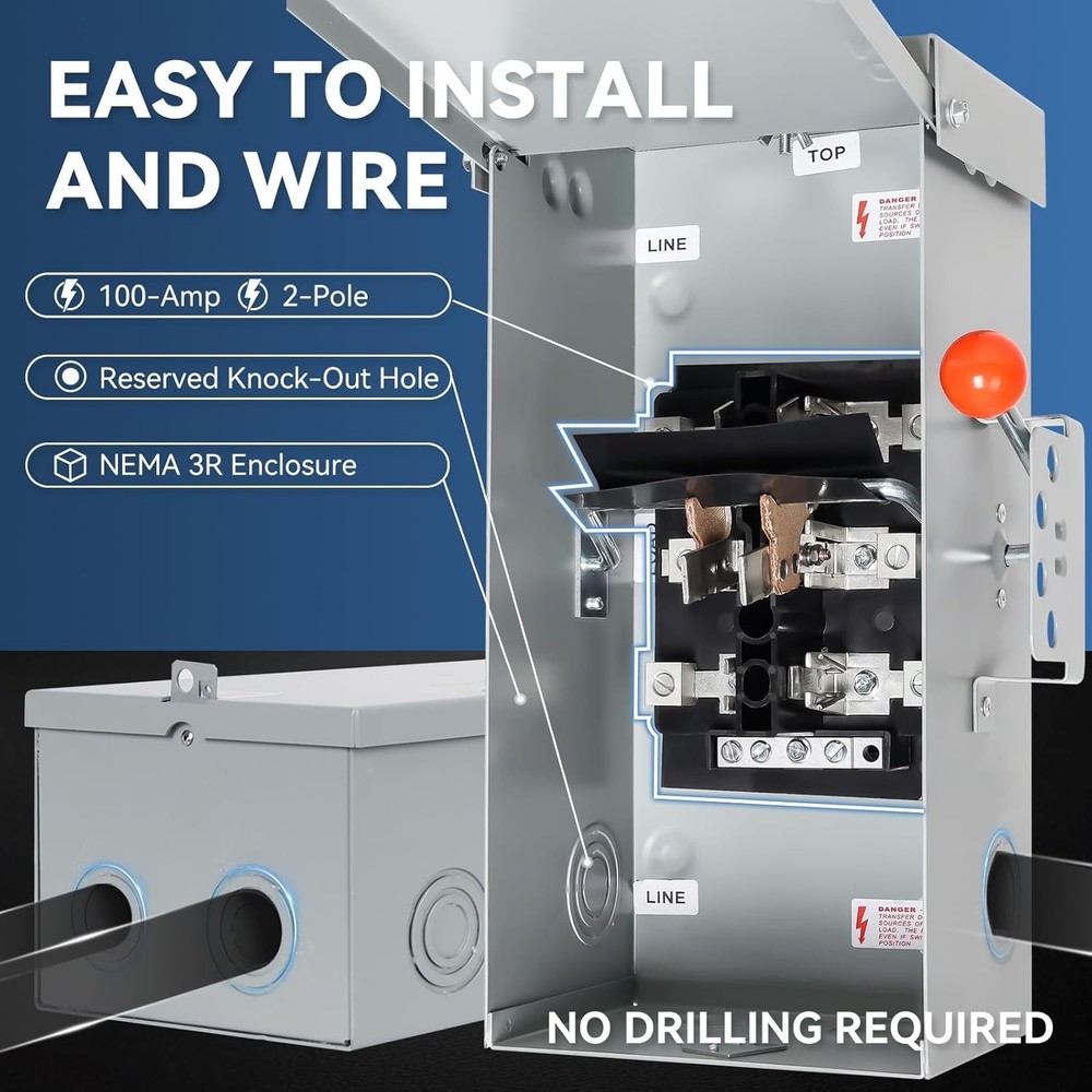 100A Generator Transfer Switch,24000W General-Duty Double-Throw Safety