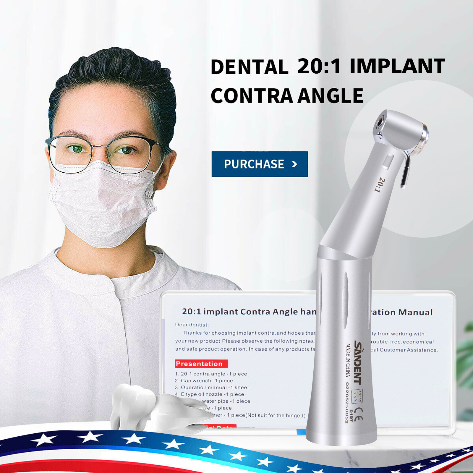 NSK Style SG20 Dental Implant 20:1 Contra Angle Push Button Surgical Handpiece S