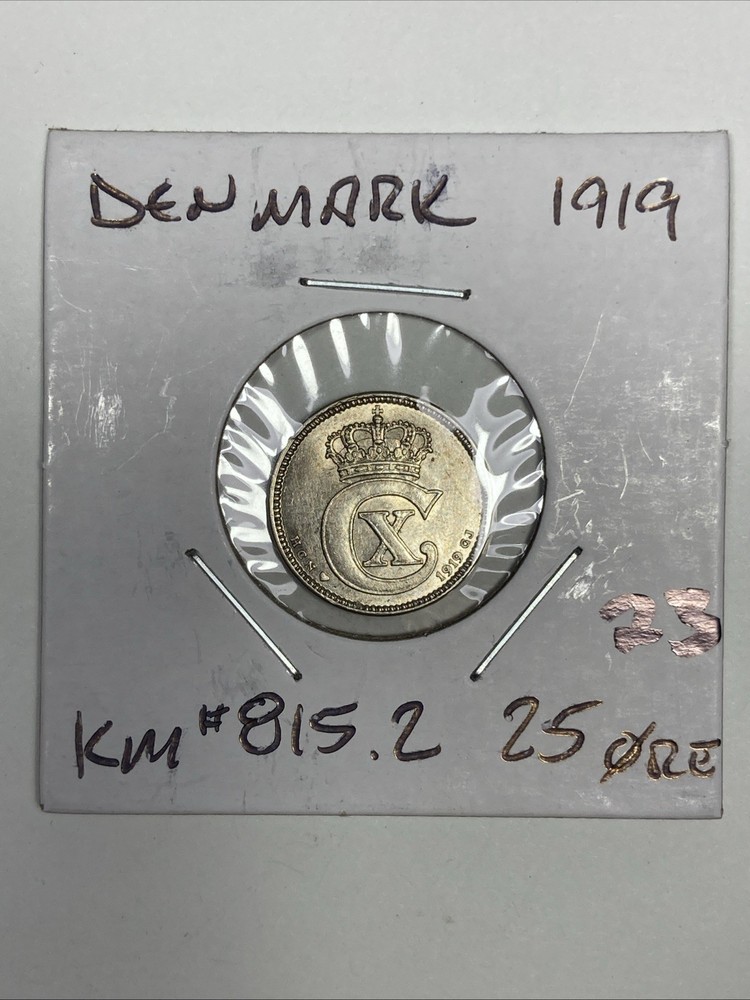 1919 Denmark 25 Ore. almost Unc. Silver.