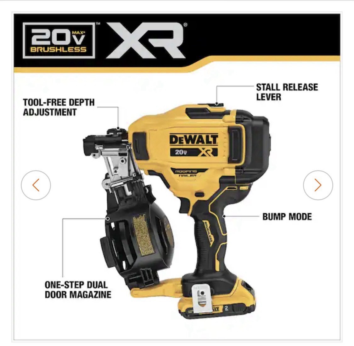 Dewalt (DCN45RND1) 20V MAX Lithium-Ion 15-Degree Cordless Roofing Nailer Kit