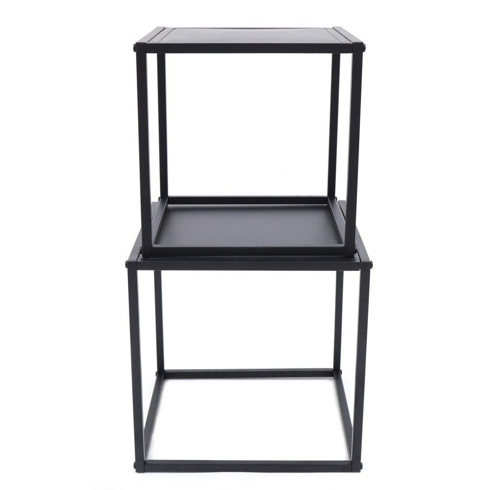 2pc Modern Metal Coffee Table Tray Square Side/End Table Office Home Matt Black