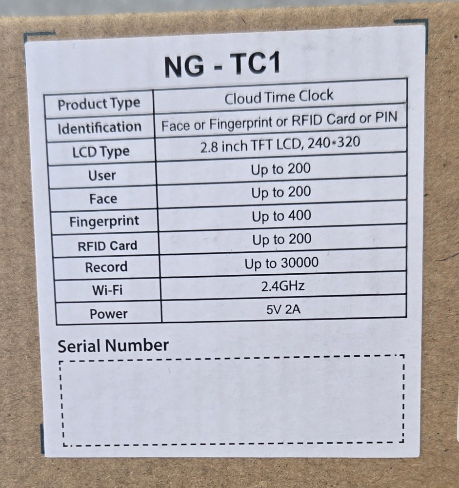 NGTeco TC1 Cloud Remote Control Software Time Clock NO MONTHLY FEE FREE US SHIP