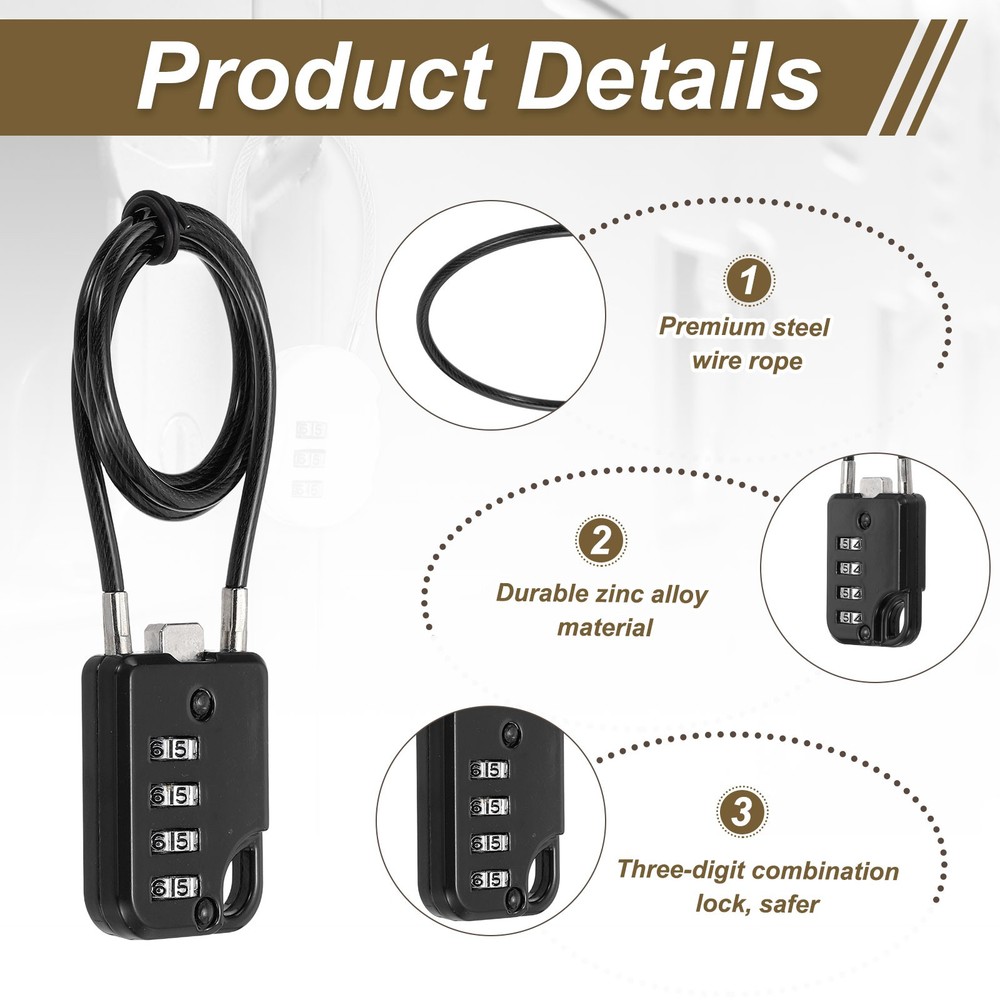 1-Pack Combination Padlock, 4 Digit 20 in Cable Luggage Lock [Black]