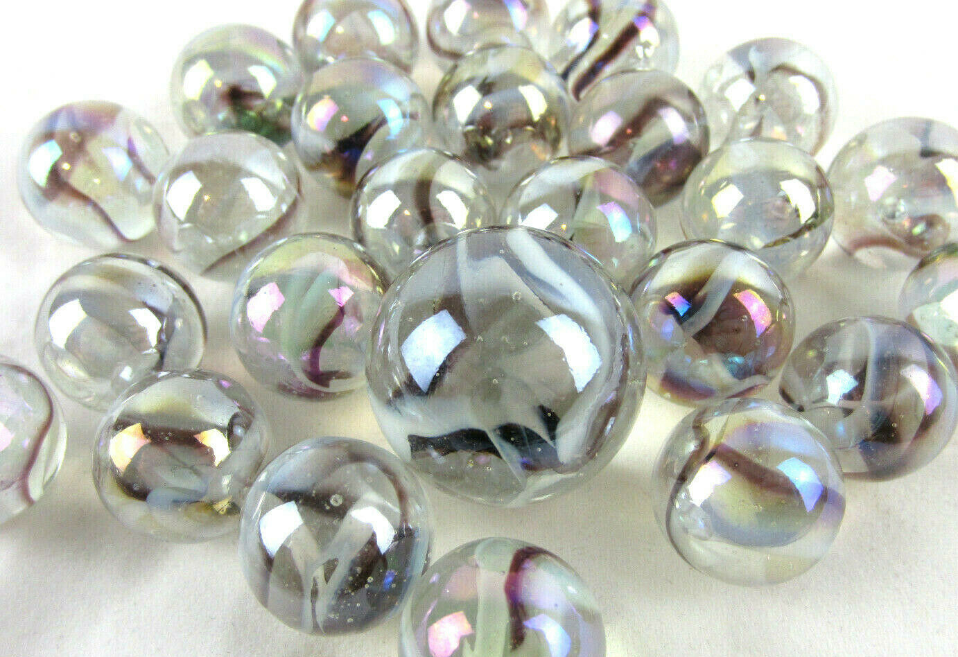 25 Glass Marbles POLAR BEAR Translucent Brown/White Game Pack Shooter Swirl