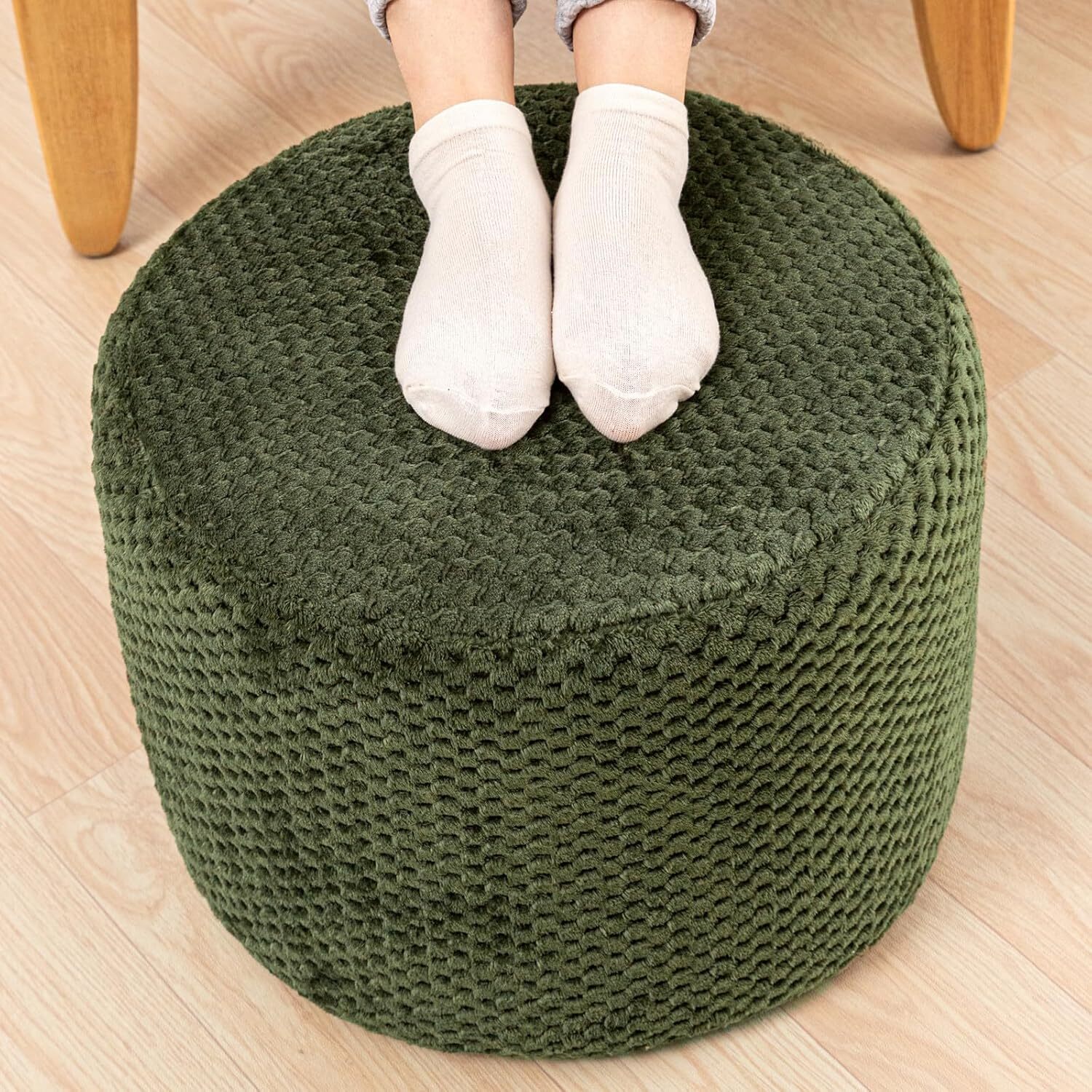Ottoman Foot Rest Stuffed Round Floor Pouf Cushion Bean Bag Pouf 18X14 20x12 In