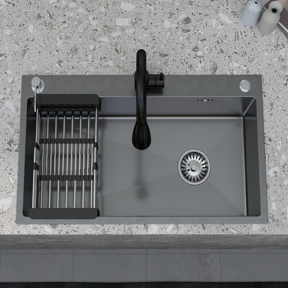 Black Drop In Kitchen Sink Workstation 28/30/32 Inch Single Bowl Stainless Steel