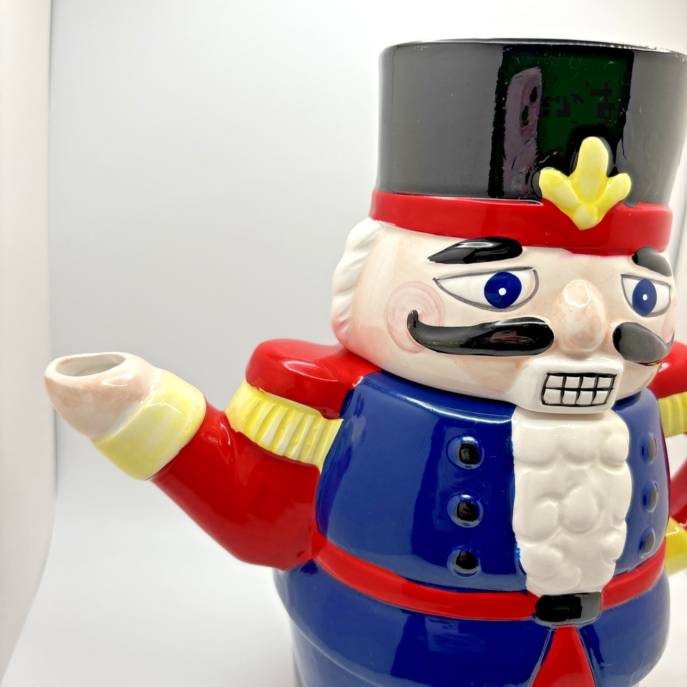Christmas Nutcracker Tea Pot Ceramic Multi-color 8.5" Tall